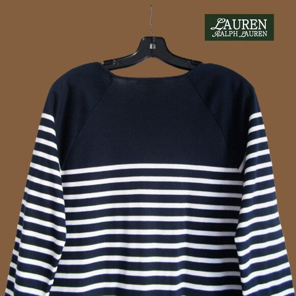 LAUREN RALPH LAUREN NEW Coastal Grandmother Nautical Stripe 3/4-Sleeve Dress XL - Picture 10 of 12
